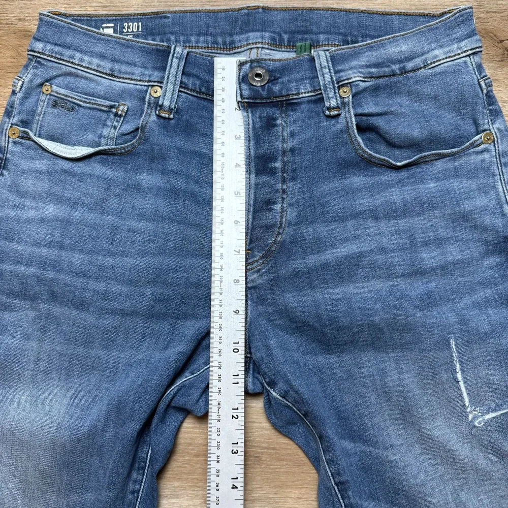 G-Star RAW Jeans Mens 31x32 Blue 3301 Slim Fit‎ Stretch Medium Wash Denim Pants